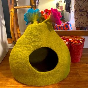 Cutest dwelling Wool Felt with Flowers cozy bed nook for puppy or small animal